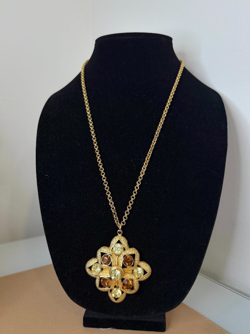 Gold Chain Necklace with Yellow Topaz Green Luxury Statement Jewelry